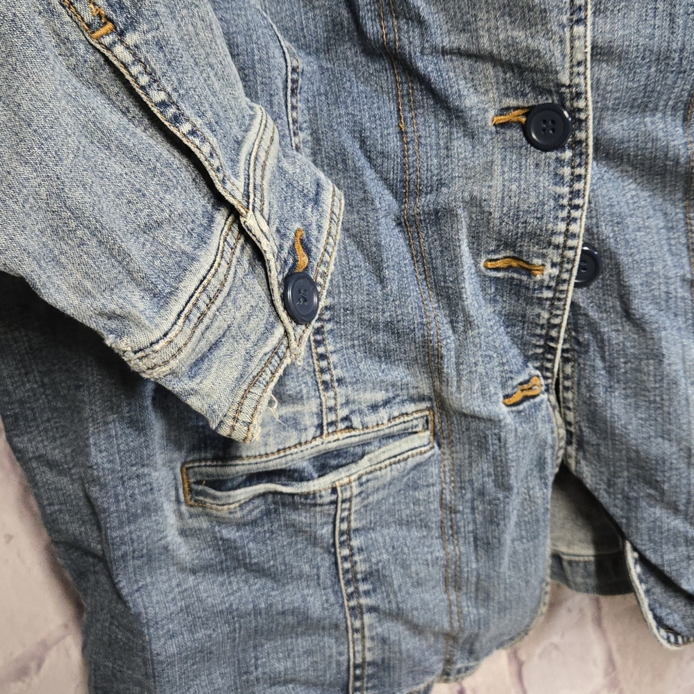 St. John’s Bay Classic Blue Stretch Denim Jacket | Distressed Faded Jean Jacket - Picture 3 of 6